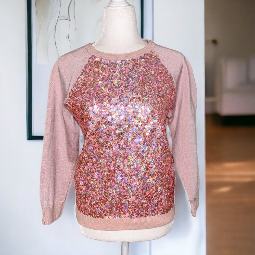 Marc by Marc Jacobs Gretta Sequin-Front Barbiecore Pullover Sweater Pink Small